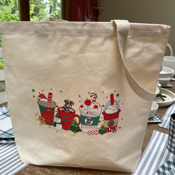 Christmas Coffee Lovers Canva Tote Bag Organic Cotton - Picture 1 of 3